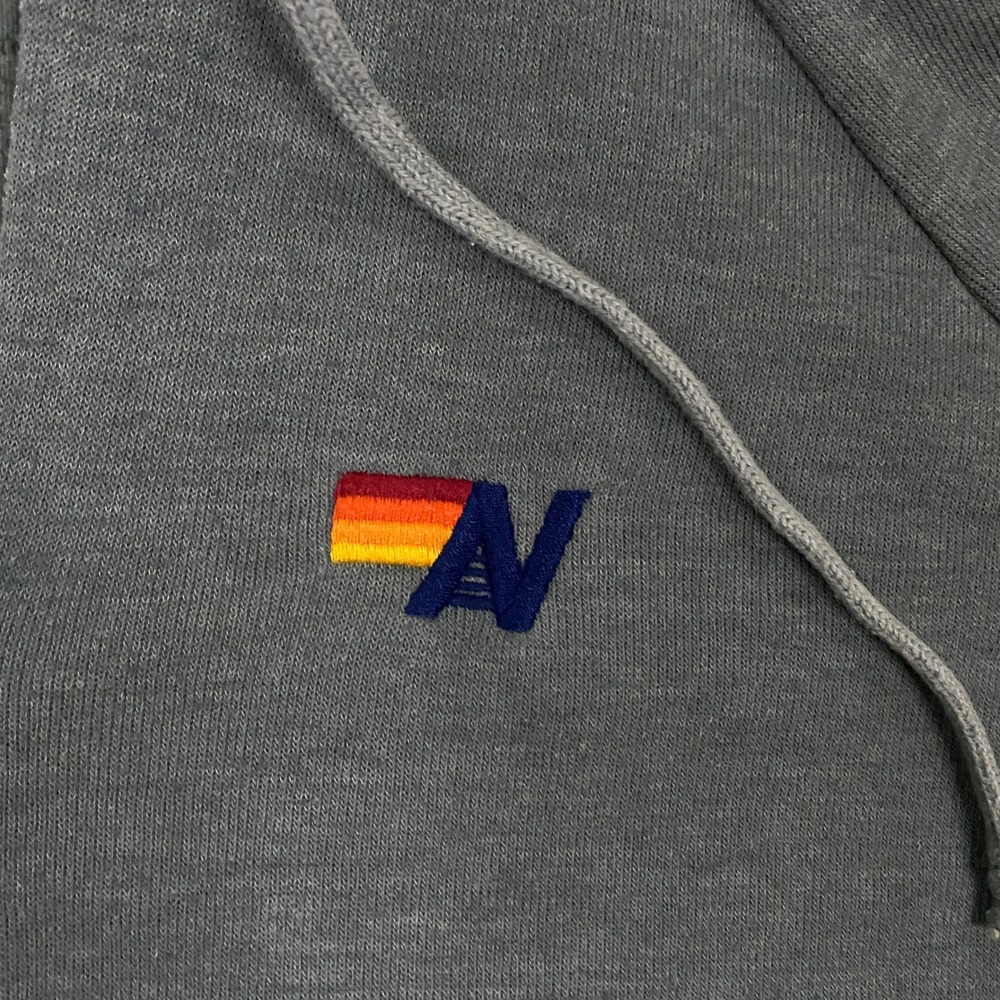 Aviator Nation Hoodie Womens Large Gray Split Neck Cropped Striped Fleece Logo - Picture 2 of 9